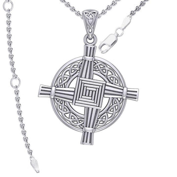Saint Brigids Cross with Celtic Silver Pendant TPD5880 - Jewelry